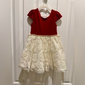 Luxurious red velvet sparkly cream lace pearl Jessica Simpson holiday dress Sz 5
